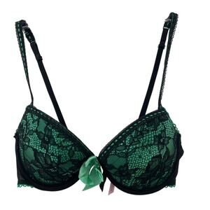 Native Green/Black Lace Bow Underwire Bra 34C Women's Preowned